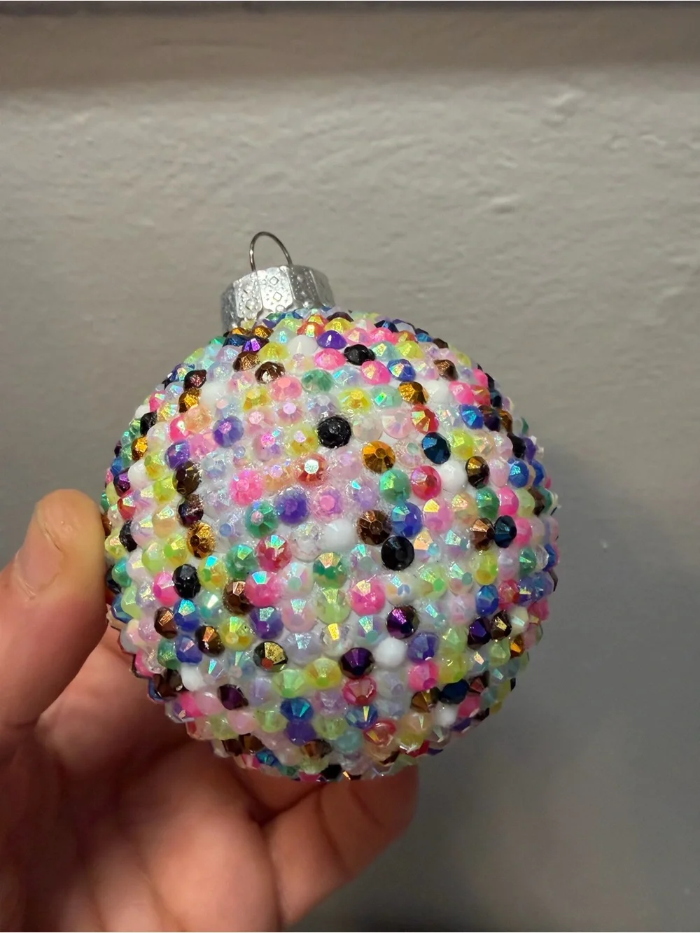 OOAK Hand-Bedazzled Glass Christmas Ornament Multicolor Jelly Rhinestones 3”